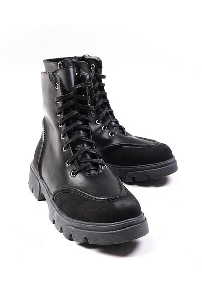 Mio Gusto Samantha Black Color Lace up and Zippered Thick Sole Women's Boots