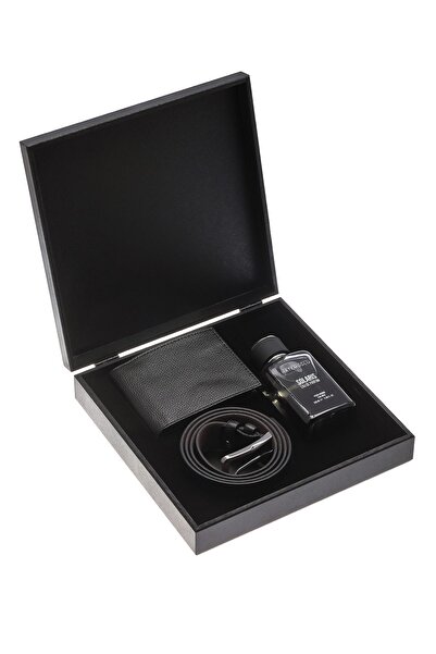 Hatemoğlu Erkek EDP Parfüm Cüzdan Kemer 3'lü Ahşap Kutulu Set Damat Bohçası Seti