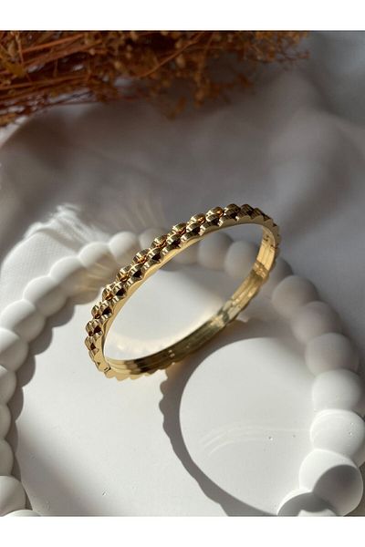 saren aksesuar Gold Color 3 Row Steel Handcuffs - Mesh Model, RLX Brand Bracelet