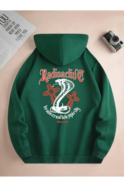 NoVibe سويت شيرت قطني كبير الحجم بطبعة كوبرا للجنسين - 3 خيوط