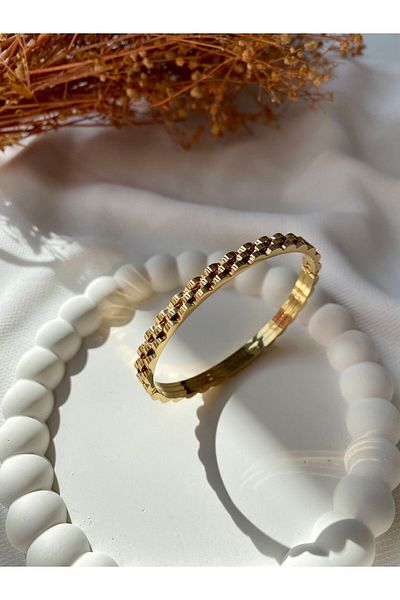 saren aksesuar Gold Color 3 Row Steel Handcuffs - Mesh Model, RLX Brand Bracelet
