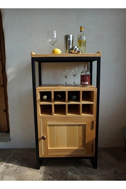 Gahoo Mobilya Demir Ayaklı Ahşap Bar Dolabı İçki Standı