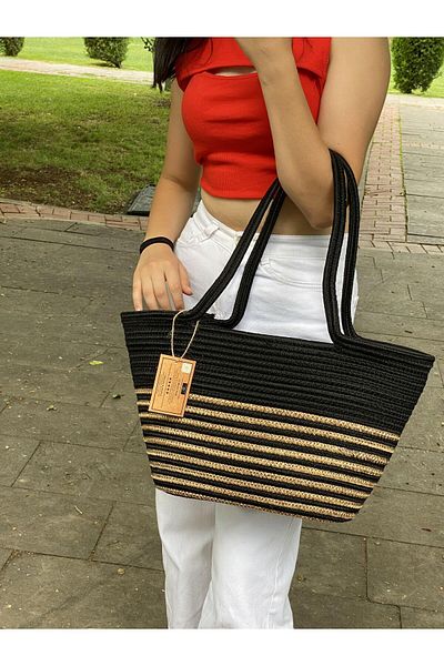 ModaCardin Τσάντα παραλίας και ώμου - Τσάντα χειρός Jute Straw Look