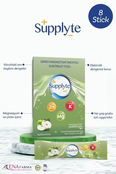 Supplyte Elma Aromalı Elektrolit Tozu 12 Gr 8 Adet