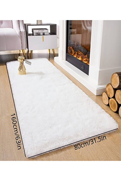 Rugby Home Sürpriz Ev Tekstil Beyaz Renk Peluş Yıkanabilir Halı
