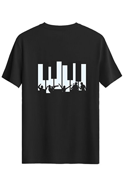 Bellance Μπλουζάκι με στάμπα πιάνου Slim Fit Crew Neck Μαύρο