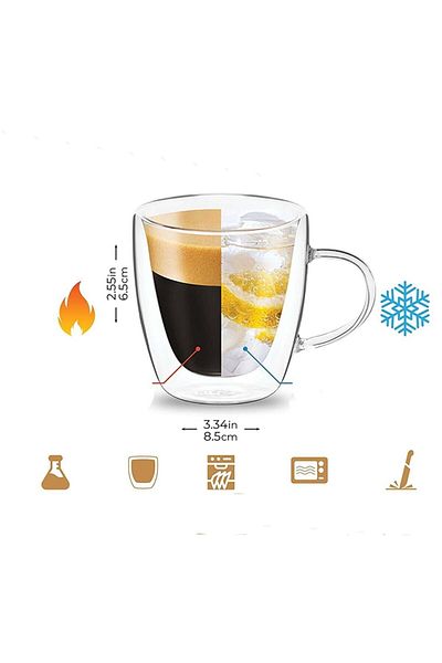 Jet's Home 90 ml Double Glass and Double Wall Cup Glass Mug