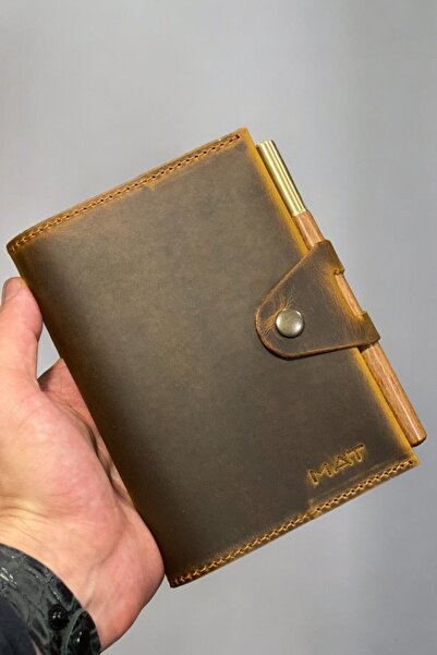 MAT Deri مجموعة دفتر ملاحظات وقلم بتصميم A6 من الجلد الطبيعي - هدية باللون ال...