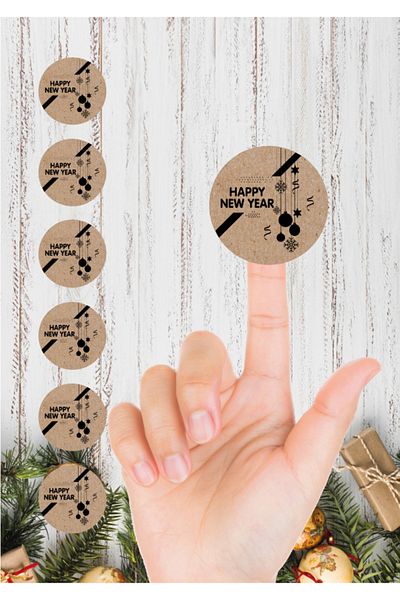 t tuğset etiket Kraft Sticker Label 4 cm 48 pieces Happy New Year Label -T860
