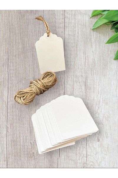 t tuğset etiket White Perforated Label Product Label 25 Pieces / Wicker String Gift - Invitation Name Label - Note Card