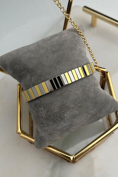 Modex Steel Plain Gold/silver Color Cut Plate Spring Nomi Bracelet (19 CM)