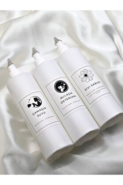 DEKOZOR COMPANY 3'lü Çamaşır Suyu Bulaşık Deterjanı Sıvı Sabun Şişesi Plastik