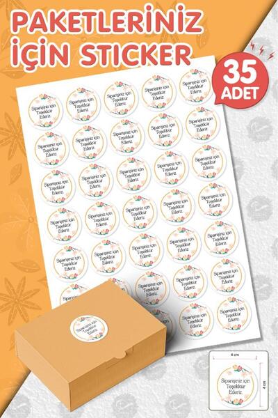 t tuğset etiket Siparişiniz İçin Teşekkür Ederiz Sticker 35 Adet  4 cm Opak S...