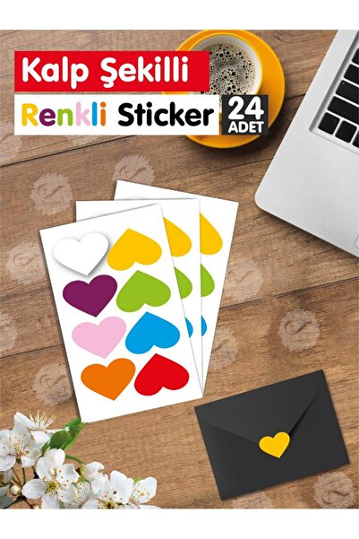 t tuğset etiket Yapışkanlı Kalp Şekilli Renkli Sticker Etiket Hediye Paketlem...
