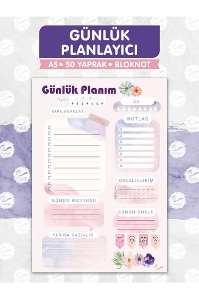 t tuğset etiket Planificator zilnic 50 de coli - Caiet de planificare Bloc de note Lista de activități (A5 15X21) 50 de pagini-T967