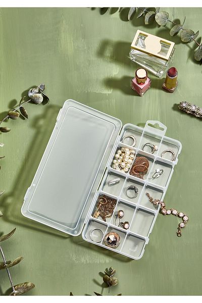 HOMİNG 15 Compartment Mini Jewelry Box Organizer Transparent Organ-2021