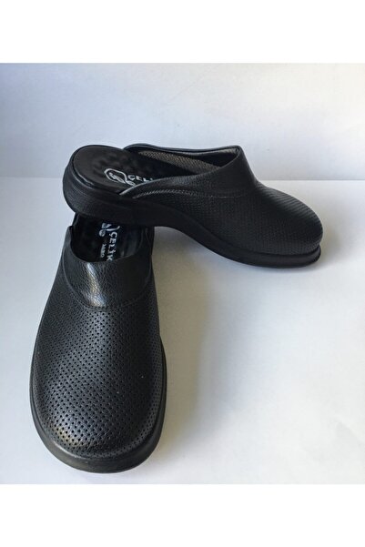 ÇELİKSANDALET Unisex Black Massage Sole Soft Sabo Slippers E-104