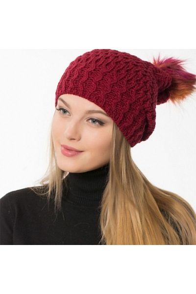 Modex Women's Colorful Pompom Burgundy Wool Beret