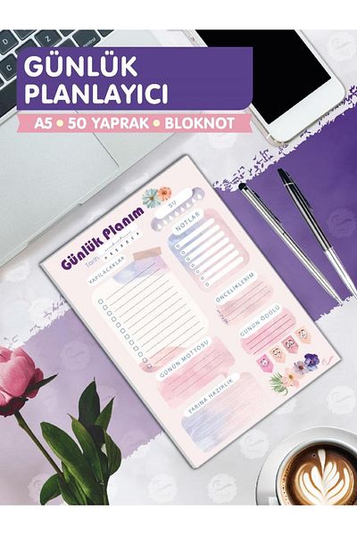 t tuğset etiket Planificator zilnic 50 de coli - Caiet de planificare Bloc de note Lista de activități (A5 15X21) 50 de pagini-T967