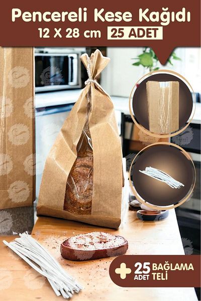 t tuğset etiket 25 Pieces Kraft Şamua Windowed Paper Bags - for Poğaça, Toast, Sandwich, Henna Cookie Turkish Delight