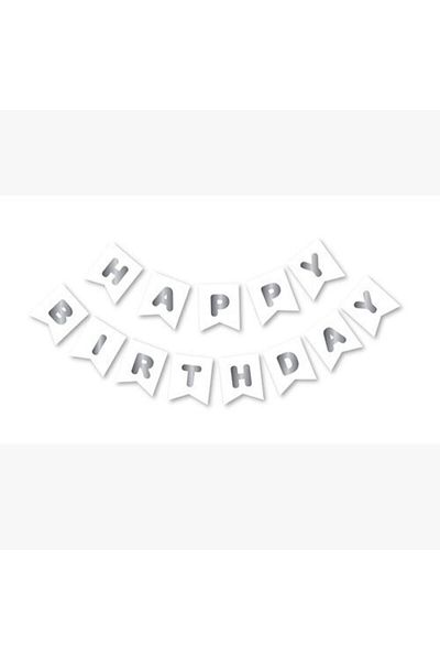 Deniz Party Store Λευκό γράμμα Happy Birthday - Ασημένιο φύλλο