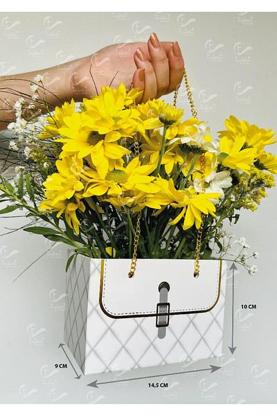 t tuğset etiket Chain Flower Carry Bag - Μπουκέτο λουλουδιών από χαρτόνι Σοκολατένιο τριαντάφυλλο Κουτί δώρου Τσάντα Λευκή 10τμχ -T