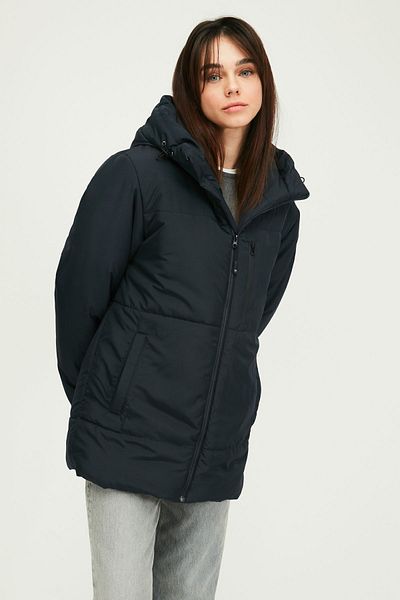 QAWWA Women's Black Windproof Puffer Jacket - Hooded and Lined