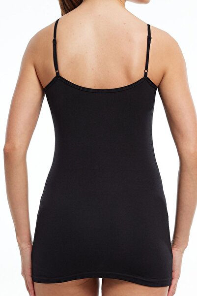 BSM Women's Black Modal Cotton Rope Strap Long Tank Top