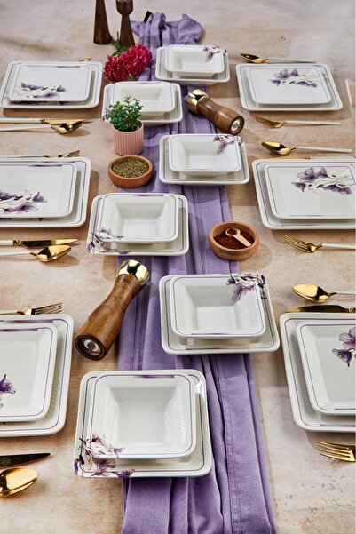 Erbaşlar Lüx Seramik Lotus Çiçeği 24 Parça 6 Kişilik Yemek Takımı, Seti