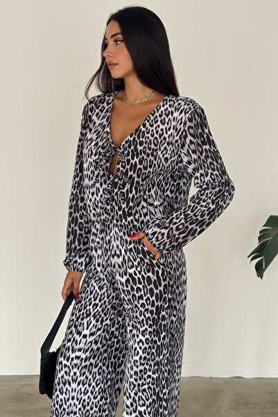 Slim'N Lift Σετ γυναικείο πουκάμισο ποπλίνα με σχέδιο λεοπάρ