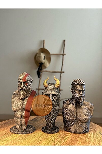 TURUNCUHANE Kratos-Mimir-Baldur Büst Seti God Of War Ragnarok 15 Cm -3 adet Figür
