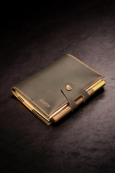 MAT Deri Hediyelik Defter Kalem Seti Kum Hakiki Deri Günlük Not Defteri A6 Tasarım Ajanda