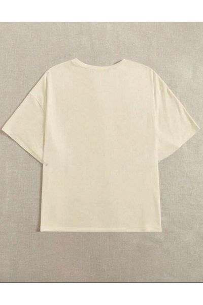 DEZZİİ Μπεζ Oversize Tshirt - Group Women Printed