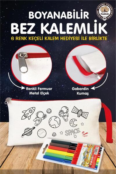 t tuğset etiket Boyanabilir Bez Kalemlik Kalem Kutu Keçeli Kalem Hediyeli Çoc...