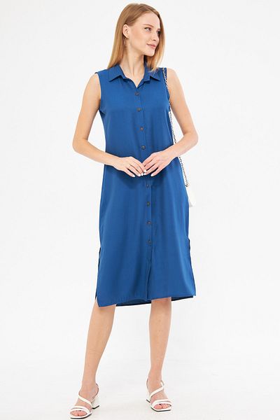 armonika Rochie de damă albastru închis cu guler cu nasturi - ARM-17Y00028