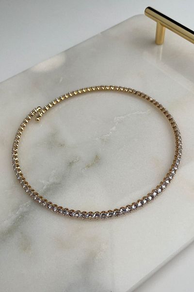 Modex Round Zircon Stone Row Spring Waterway Choker Necklace