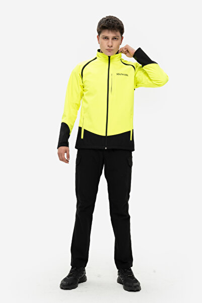 SOUTH COL Visible Erkek Outdoor Softshell Mont Su Ve Rüzgar Geçirmeyen Yüksek Görünürlüklü Neon Kumaşlı
