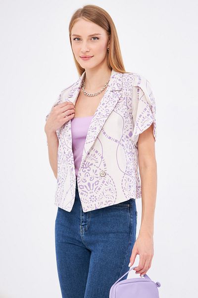 armonika Jachetă de damă cu model liliac deschis - cu fante din in Crop ARM-24Y 001095