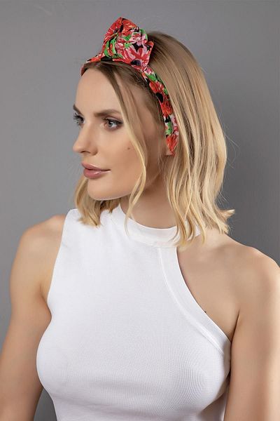 Modex Women's Red Floral Patterned String Hair Band