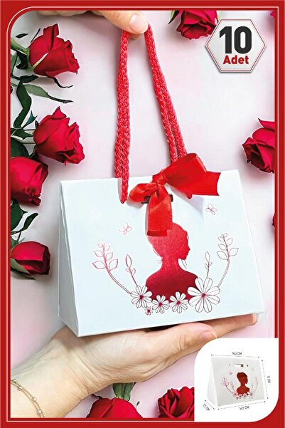 t tuğset etiket Hediyelik Karton Kutu Çanta 8 Mart  Kadınlar Günü Sevgililer Günü  Çanta 10 adet - Özel Hediye Kutus