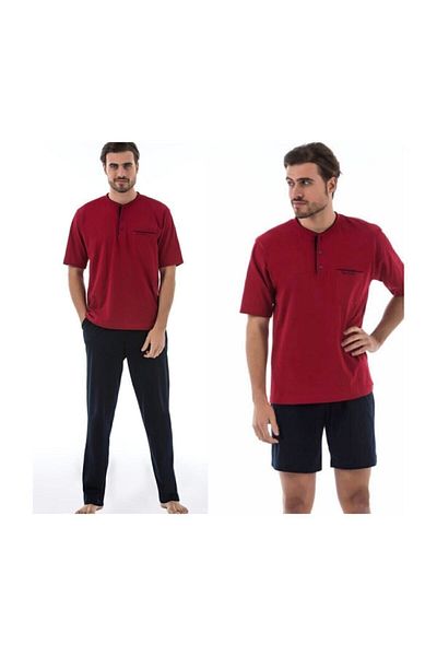 Pierre Cardin Pijama Ανδρικό Σετ Πυτζάμες Βουργουνδίας Χτενισμένη Βαμβακερή