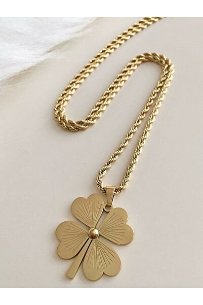 Ryden Gold Colored Clover Patterned Women's Necklace