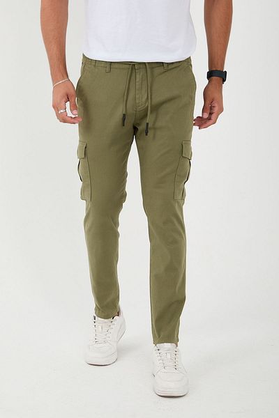 BROCARD Khaki Men's Trousers - Elastic Waist and Comfortable Cargo Pocket