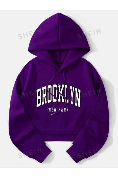 Keywest Brooklyn Printed Children's Oversize Hooded Crop Sweatshirt Hoodie