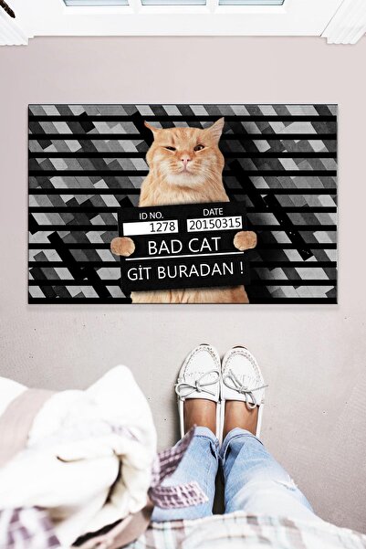 Buket Home Belalı Kedi Dekoratif Çok Amaçlı İç ve Dış Mekan Kapı Önü Paspası 45x70