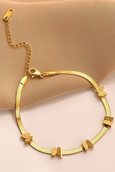 Pruva Accessories Zarif Ve Şık Tasarım Ezme Italyan Zincirli Kelebek Stil Gold/altın Çelik Kadın Bileklik