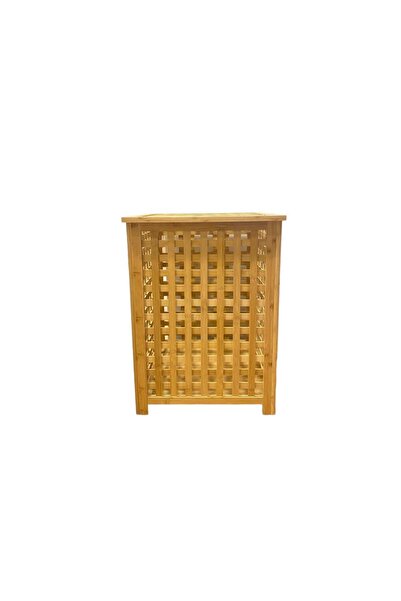 MİEN Mien Bambu Cırt Cırtlı Çıkartılabilir Hazneli Çamaşır Sepeti Kare Çizgili