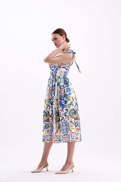 Tangül&Ali'S Moda Evi Mavi Keten Midi Elbise