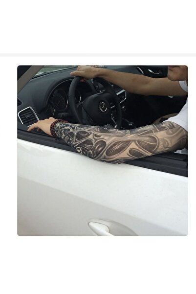 HelloBeautiful Giyilebilir Kol Çorabı Giyilir Kol Dövme Çizgisel Kuru Kafa Streç Kumaş