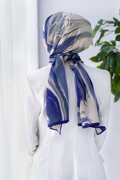 Vissona Γυναικείο σάλι πολυτελείας Medina Silk Indigo-2